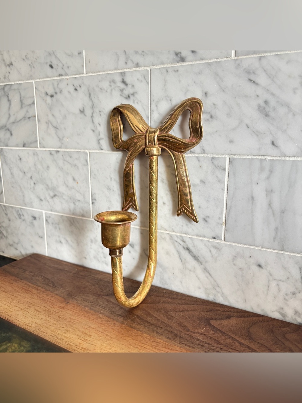 Vintage Brass Bow Candle Holder Wall Sconce
